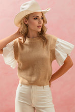 Load image into Gallery viewer, Ruffled Round Neck Short Sleeve Sweater