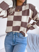 Load image into Gallery viewer, Checkered Mock Neck Long Sleeve Sweater