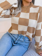 Load image into Gallery viewer, Checkered Mock Neck Long Sleeve Sweater