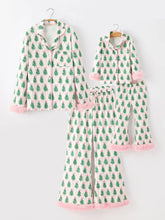 Load image into Gallery viewer, Mommy and Me Christmas Tree Print Pajama Set with Faux Fur Trim - Believe Inspire Beauty