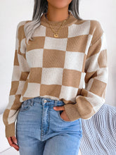 Load image into Gallery viewer, Checkered Mock Neck Long Sleeve Sweater