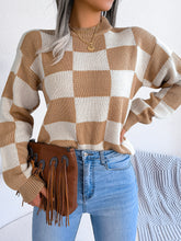 Load image into Gallery viewer, Checkered Mock Neck Long Sleeve Sweater