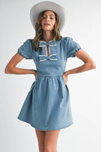 Load image into Gallery viewer, Bow lace puff Mini Denim Dress - Believe Inspire Beauty