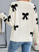 Load image into Gallery viewer, Perfee Bow Graphic Round Neck Long Sleeve Sweater