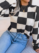 Load image into Gallery viewer, Checkered Mock Neck Long Sleeve Sweater