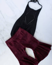 Load image into Gallery viewer, Lina Pleated Velour Bell Bottoms - Wine