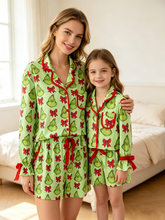Load image into Gallery viewer, Mommy And Me Christmas Character Bow Print Girls Pajama Set - Believe Inspire Beauty