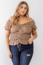 Load image into Gallery viewer, Zenobia Plus Size Frill Ruched Off-Shoulder Short Sleeve Blouse