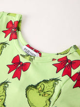 Load image into Gallery viewer, Winter Christmas Tree Bow Character Print Green Girls Dress - Believe Inspire Beauty