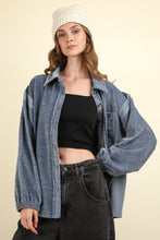 Load image into Gallery viewer, VERY J Mixed Media Button Down Raw Hem Shacket - Believe Inspire Beauty