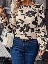 Load image into Gallery viewer, Bow Back Printed Round Neck Flounce Sleeve Blouse