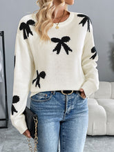 Load image into Gallery viewer, Perfee Bow Graphic Round Neck Long Sleeve Sweater