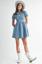 Load image into Gallery viewer, Bow lace puff Mini Denim Dress - Believe Inspire Beauty