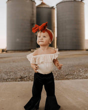 Load image into Gallery viewer, Lina Pleated Velour Bell Bottoms - Black