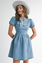Load image into Gallery viewer, Bow lace puff Mini Denim Dress - Believe Inspire Beauty