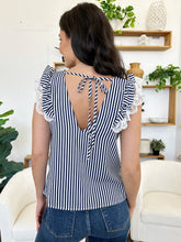 Load image into Gallery viewer, Lace Detail Ruffled Striped V-Neck Cap Sleeve Blouse