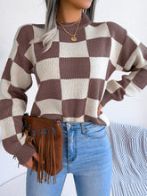 Load image into Gallery viewer, Checkered Mock Neck Long Sleeve Sweater