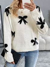 Load image into Gallery viewer, Perfee Bow Graphic Round Neck Long Sleeve Sweater