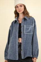 Load image into Gallery viewer, VERY J Mixed Media Button Down Raw Hem Shacket - Believe Inspire Beauty