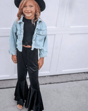 Load image into Gallery viewer, Lina Pleated Velour Bell Bottoms - Black