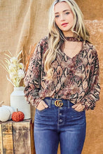 Load image into Gallery viewer, Choker Neck Dolman Sleeve Snake Print Top