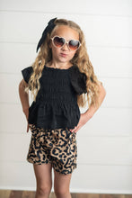 Load image into Gallery viewer, Kids Black Shirred Top & Leopard Print Bow Spring Short Set