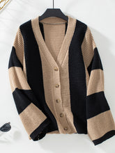 Load image into Gallery viewer, Waffle-Knit V-Neck Striped Long Sleeve Cardigan
