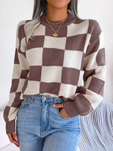 Load image into Gallery viewer, Checkered Mock Neck Long Sleeve Sweater