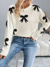 Load image into Gallery viewer, Perfee Bow Graphic Round Neck Long Sleeve Sweater