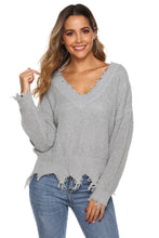 Load image into Gallery viewer, Off-Shoulder Ribbed Long Sleeve Raw Hem Sweater