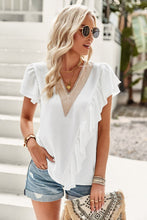 Load image into Gallery viewer, Contrast Ruffle Trim Flutter Sleeve Blouse