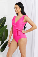 Load image into Gallery viewer, Pink Ruffle Faux Wrap One-Piece