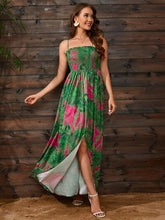 Load image into Gallery viewer, Slit Smocked Printed Spaghetti Strap Dress
