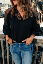 Load image into Gallery viewer, Embroidered Tie-Neck Puff Sleeve Blouse