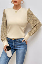 Load image into Gallery viewer, Leopard Print Long Sleeve Ribbed Knit Blouse