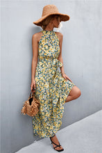 Load image into Gallery viewer, Printed Sleeveless Tie Waist Maxi Dress
