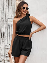 Load image into Gallery viewer, One-Shoulder Crop Top & Paperbag Waist Shorts Set