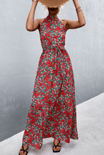 Load image into Gallery viewer, Printed Sleeveless Tie Waist Maxi Dress