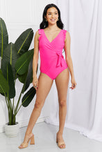Load image into Gallery viewer, Pink Ruffle Faux Wrap One-Piece