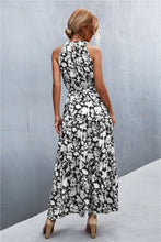 Load image into Gallery viewer, Printed Sleeveless Tie Waist Maxi Dress
