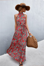 Load image into Gallery viewer, Printed Sleeveless Tie Waist Maxi Dress