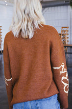 Load image into Gallery viewer, Flower Round Neck Dropped Shoulder Sweater