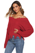 Load image into Gallery viewer, Off-Shoulder Ribbed Long Sleeve Raw Hem Sweater