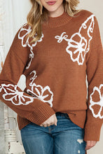 Load image into Gallery viewer, Flower Round Neck Dropped Shoulder Sweater