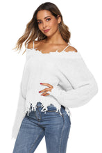 Load image into Gallery viewer, Off-Shoulder Ribbed Long Sleeve Raw Hem Sweater