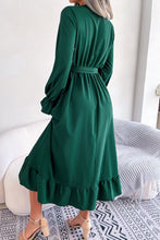 Load image into Gallery viewer, Contrast Belted Flounce Sleeve Dress