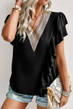 Load image into Gallery viewer, Contrast Ruffle Trim Flutter Sleeve Blouse