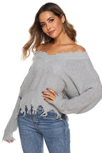 Load image into Gallery viewer, Off-Shoulder Ribbed Long Sleeve Raw Hem Sweater
