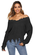 Load image into Gallery viewer, Off-Shoulder Ribbed Long Sleeve Raw Hem Sweater