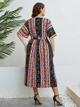 Load image into Gallery viewer, Plus Size Bohemian V-Neck Tie Belt Midi Dress